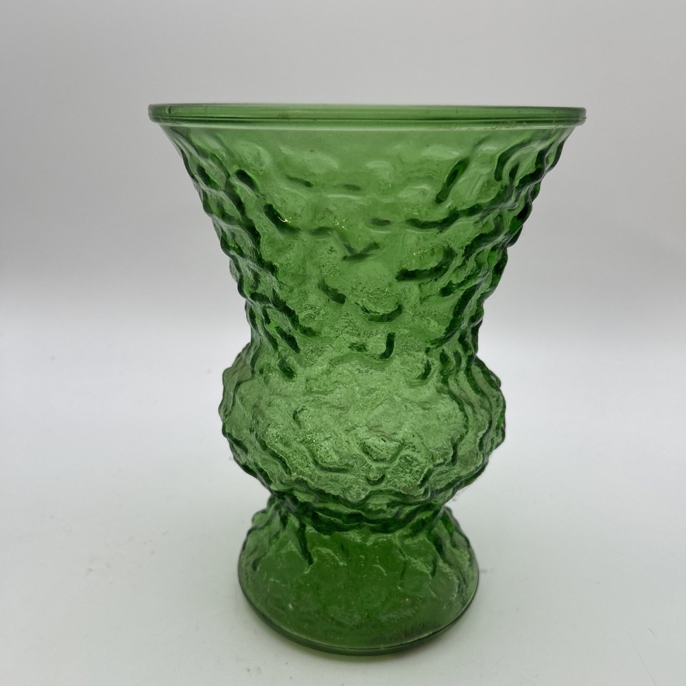 Mint Vintage Mid- Century E.O. BRODY Crinkle Avocado Green Glass Flower Vase